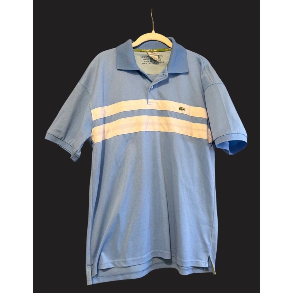 Lacoste Mens‎ Blue Polo Shirt With White Stripes Size 6  L France Vintage